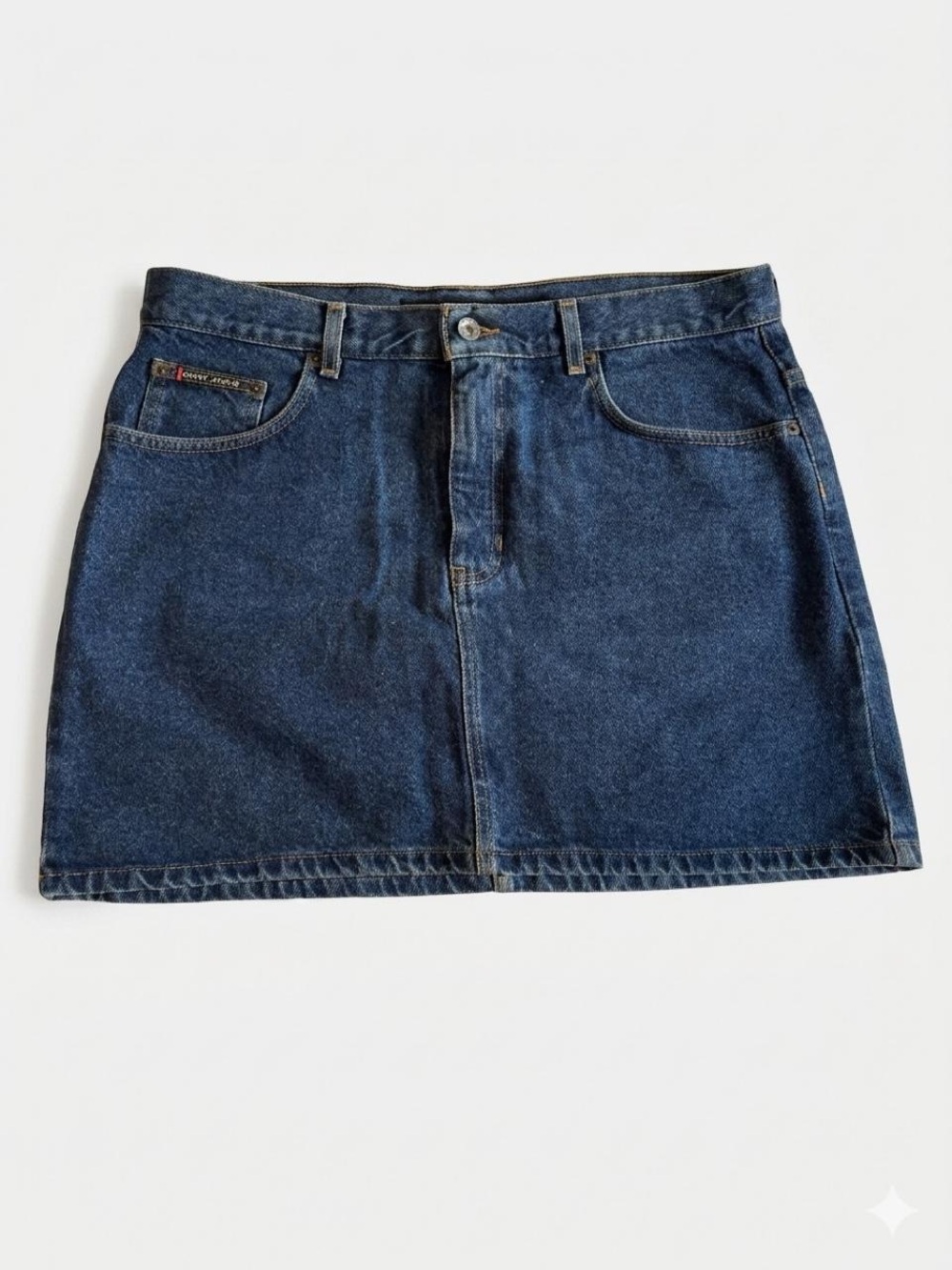 90s Vintage DKNY Dark Blue Denim Mini Skirt Sz 14